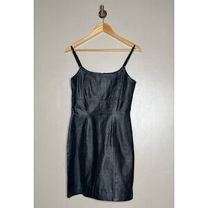 Styleworks Black Leather Dress Spaghetti Strap Sheath Vintage Y2K Size 4